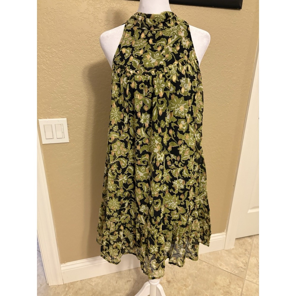 Melloday Mock Neck Floral Trapeze Dress, Black And Gold, Small